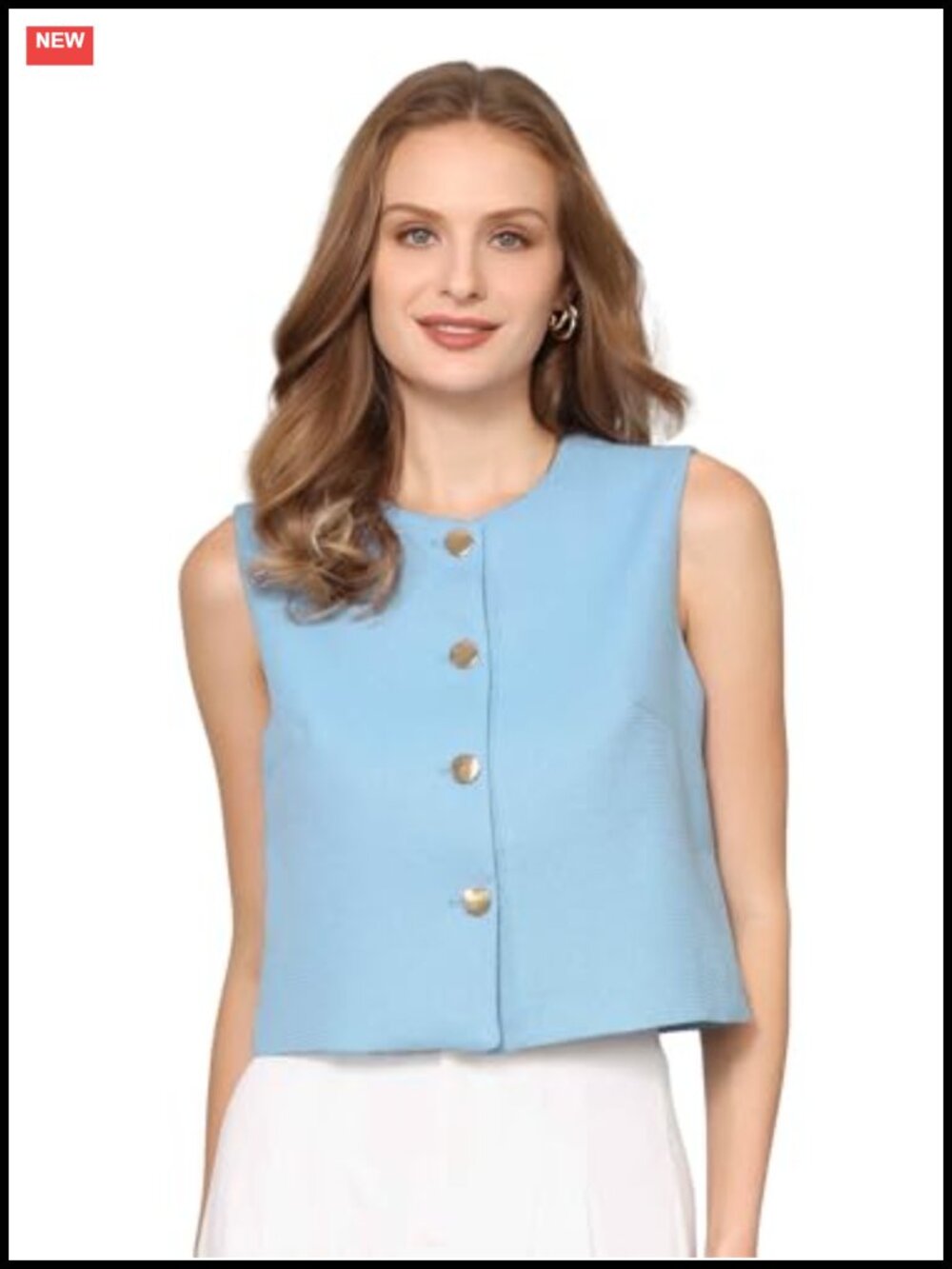 Tweed Vest Button Down Sleeveless Cropped Semi-Formal Waistcoat